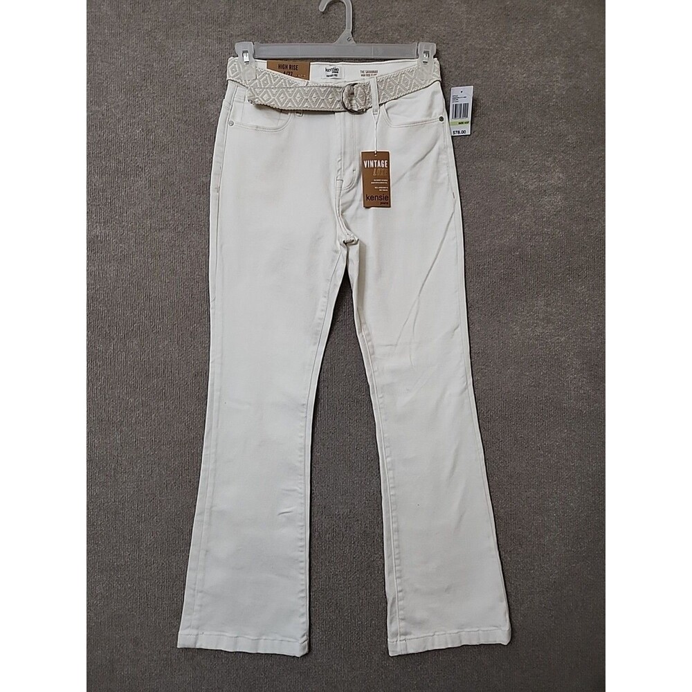 Kensie Vintage Luxe High Rise Flare Savannah Jeans Womens 4 27 Off White NEW